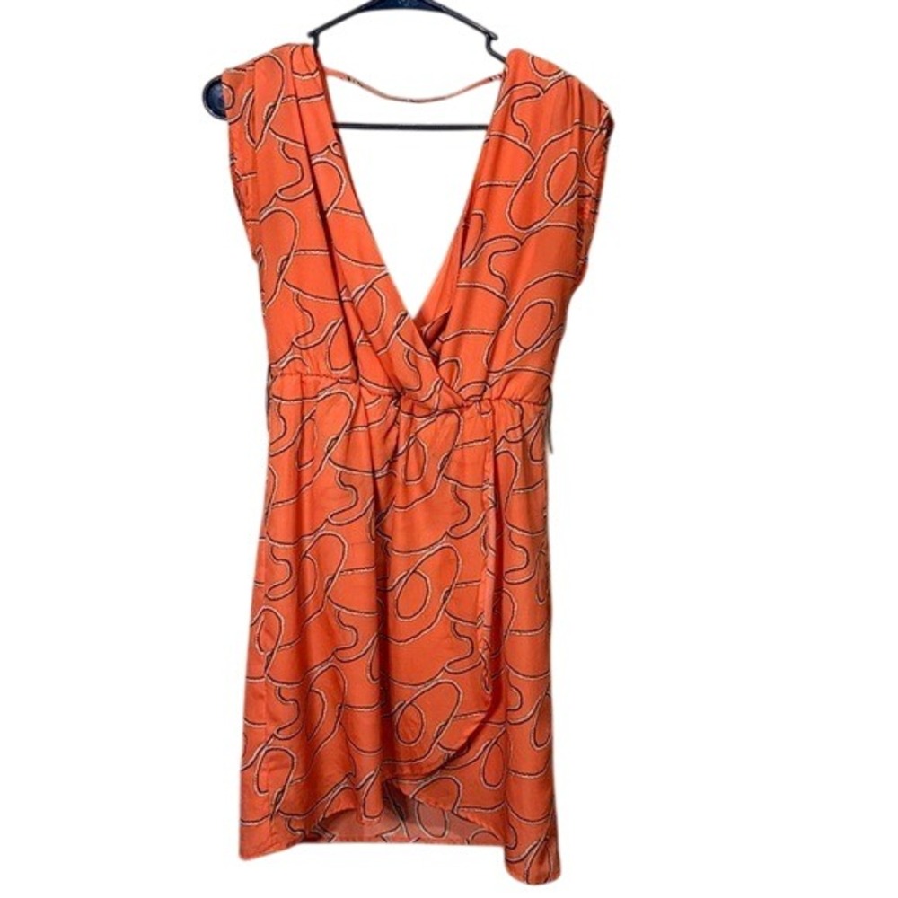 Jodi Kristopher Orange Rope Print Sleeveless V‎ Neck Dress Size S